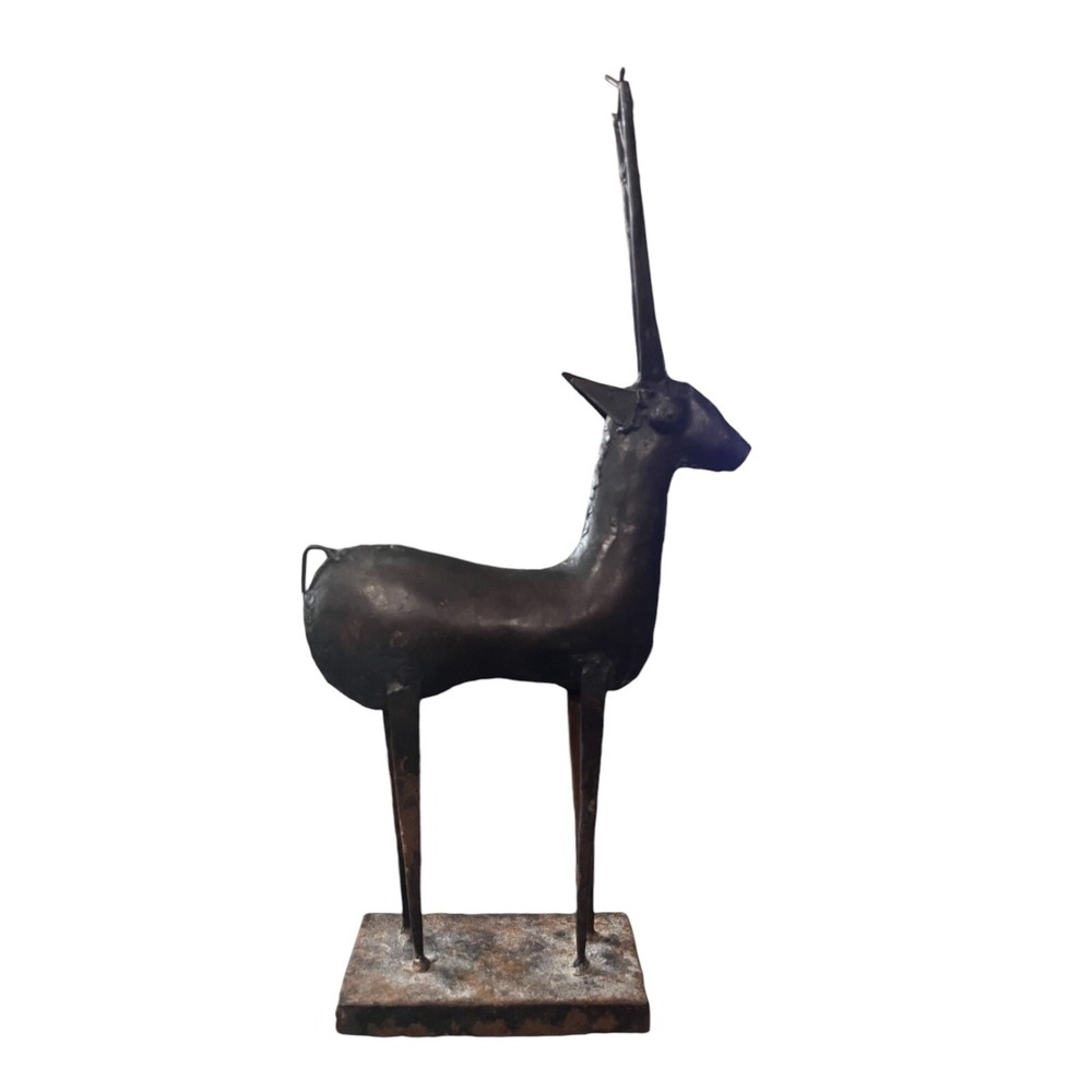 Vintage 18" Tall Rustic Metal Antelope Sculpture figure freestanding folk art - Picture 2 of 6